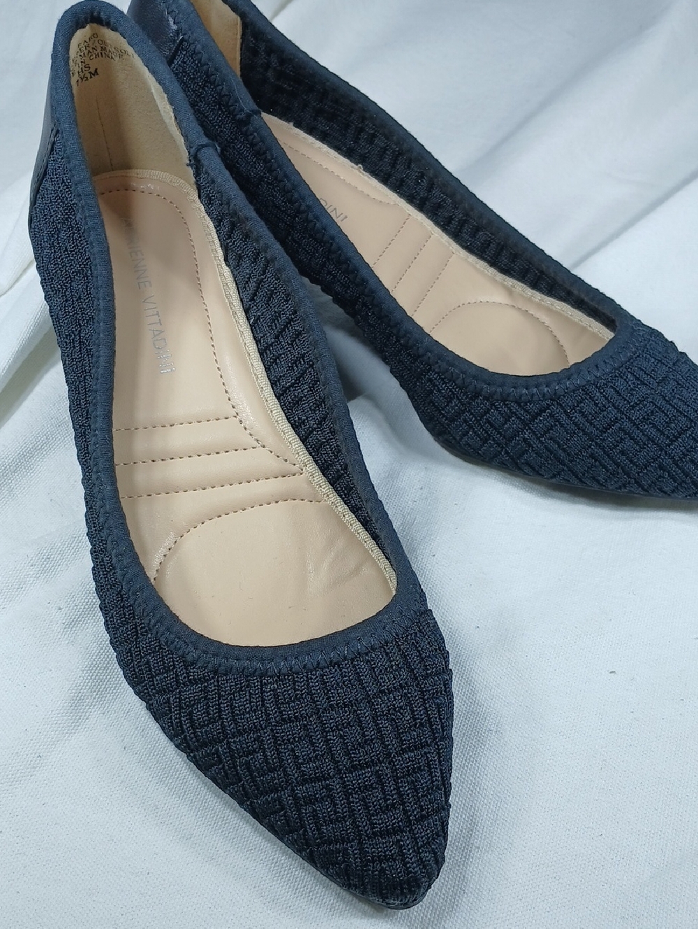 Adrienne Vittandini Black Textured Pointed Toe Women’s low heels